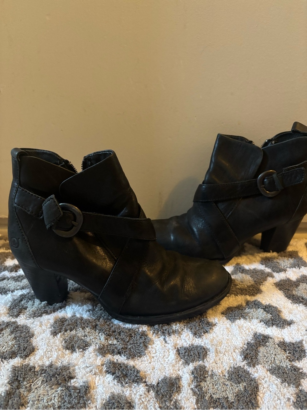 Born Women's Black Leather Ankle Boots with Buckle Detail